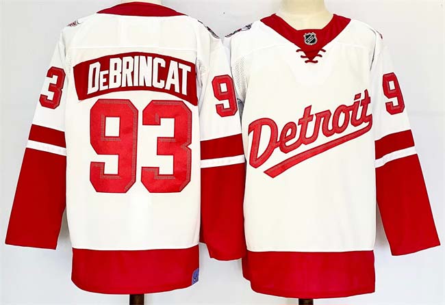 Personalized Men’s Detroit Red Wings #93 Alex DeBrincat White Red 2024-25 Stitched Jersey