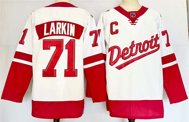 Personalized Men’s Detroit Red Wings #71 Dylan Larkin White Red 2024-25 With C Patch Stitched Jersey