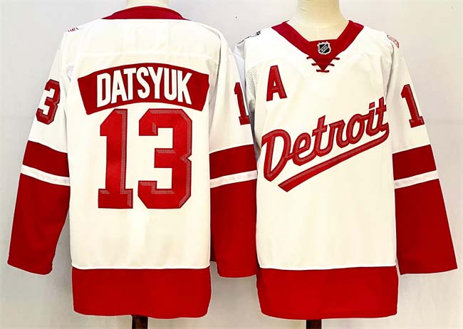 Personalized Men’s Detroit Red Wings #13 Pavel Datsyuk White Red 2024-25 With A Patch Stitched Jersey