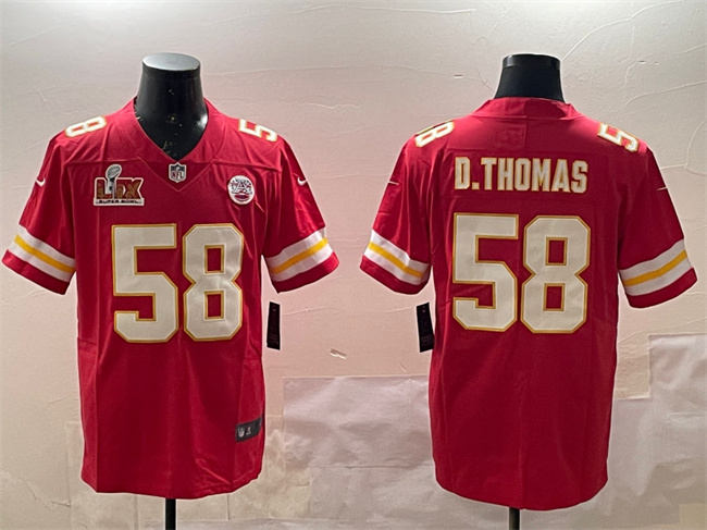 Personalized Men’s Kansas City Chiefs #58 Derrick Thomas Red 2025 Super Bowl LIX Patch Untouchable Limited Stitched Football Jersey