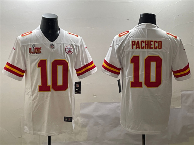 Personalized Men’s Kansas City Chiefs #10 Isiah Pacheco White 2025 Super Bowl LIX Patch Untouchable Limited Stitched Football Jersey