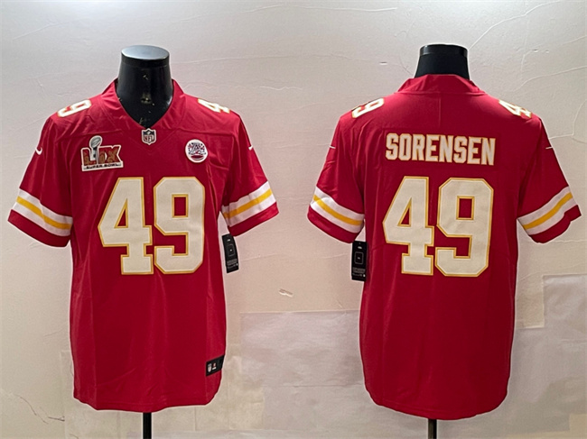 Personalized Men’s Kansas City Chiefs #49 Daniel Sorensen Red 2025 Super Bowl LIX Patch Untouchable Limited Stitched Football Jersey