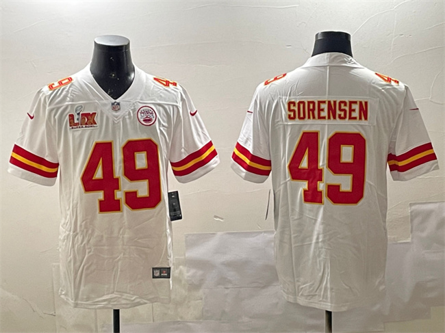 Personalized Men’s Kansas City Chiefs #49 Daniel Sorensen White 2025 Super Bowl LIX Patch Untouchable Limited Stitched Football Jersey