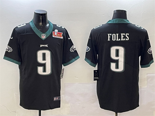 Personalized Men’s Philadelphia Eagles #9 Nick Foles Black 2025 Super Bowl LIX Patch Untouchable Limited Stitched Football Jersey