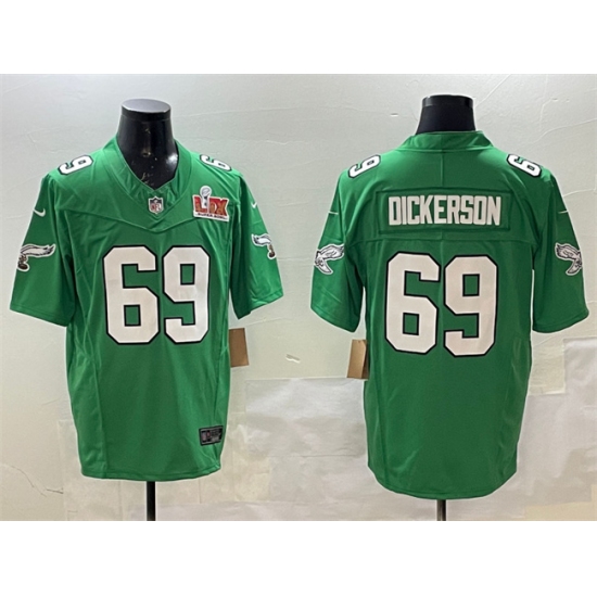 Personalized Men’s Philadelphia Eagles #69 Landon Dickerson Green 2025 Super Bowl LIX F.U.S.E. Throwback Untouchable Limited Football Stitched Jersey