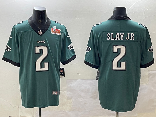 Personalized Men’s Philadelphia Eagles #2 Darius Slay Jr. Green 2025 Super Bowl LIX Patch Untouchable Limited Stitched Football Jersey