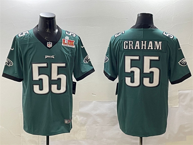 Personalized Men’s Philadelphia Eagles #55 Brandon Graham Green 2025 Super Bowl LIX Patch Untouchable Limited Stitched Football Jersey