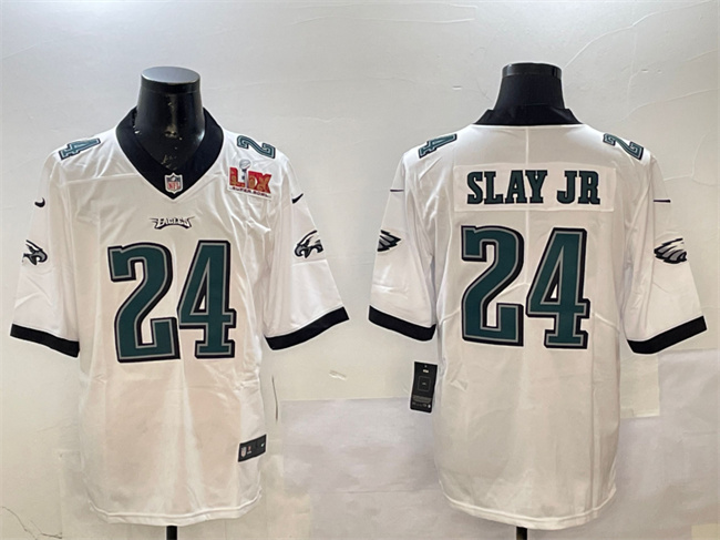 Personalized Men’s Philadelphia Eagles #24 Darius Slay Jr. White 2025 Super Bowl LIX Patch Untouchable Limited Stitched Football Jersey
