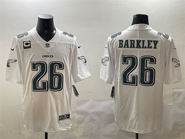 Personalized Men’s Philadelphia Eagles #26 Saquon Barkley White Fashion With 3-Star C Patch Untouchable Limited Stitched Football Jersey
