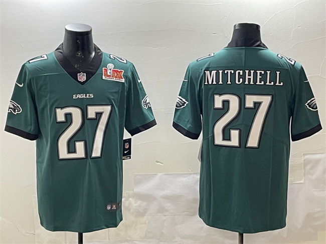 Personalized Men’s Philadelphia Eagles #27 Quinyon Mitchell Green 2025 Super Bowl LIX Patch New Untouchable Limited Stitched Football Jersey