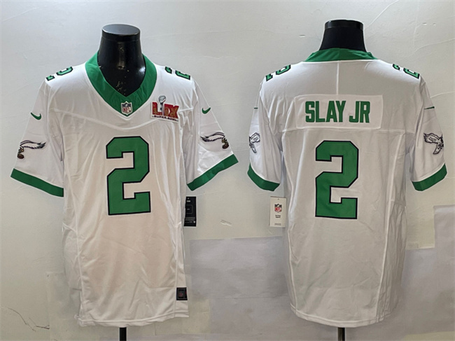 Personalized Men’s Philadelphia Eagles #2 Darius Slay Jr. White 2025 Super Bowl LIX Patch F.U.S.E. Untouchable Limited Stitched Football Jersey