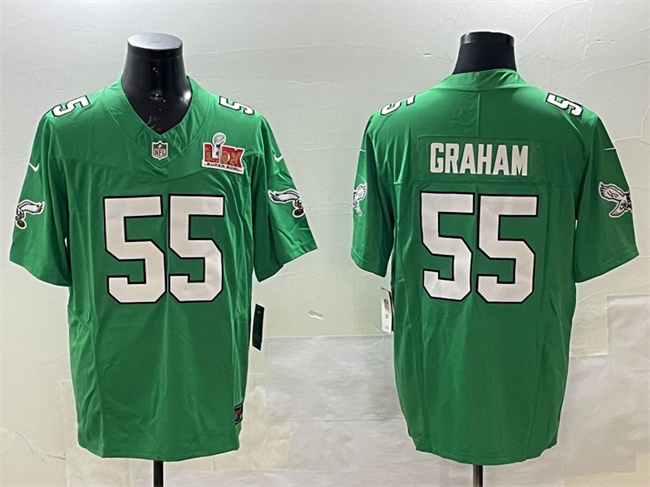 Personalized Men’s Philadelphia Eagles #55 Brandon Graham Green 2025 Super Bowl LIX Patch F.U.S.E. Throwback Untouchable Limited Stitched Football Jersey