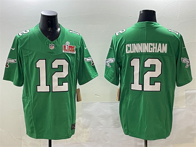 Personalized Men’s Philadelphia Eagles #12 Randall Cunningham Green 2025 Super Bowl LIX Patch F.U.S.E. Throwback Untouchable Limited Stitched Football Jersey