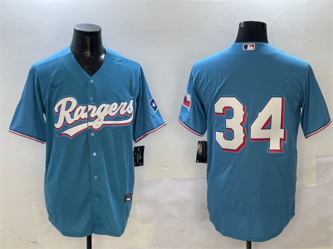 Personalized Men’s Texas Rangers #34 Nolan Ryan Blue Cool Base Stitched Baseball Jersey