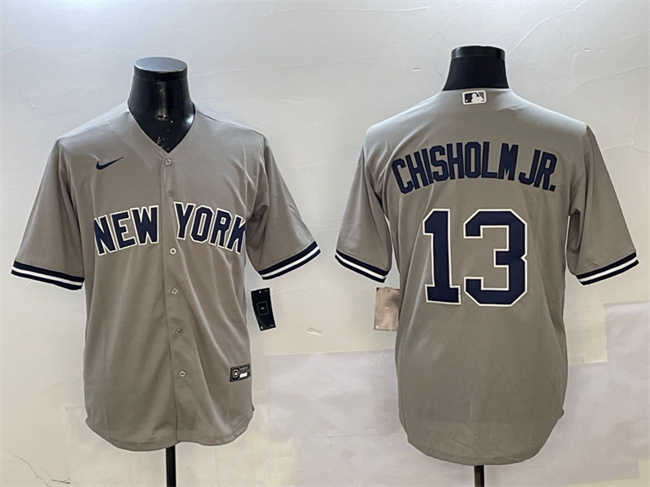 Personalized Men’s New York Yankees #13 Jazz Chisholm Jr. Grey Cool Base Stitched Baseball Jersey