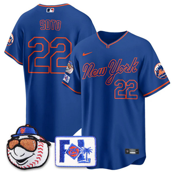 Personalized Men’s New York Mets #22 Juan Soto Blue Road 2025 Spring Training Stitched Baseball Jersey
