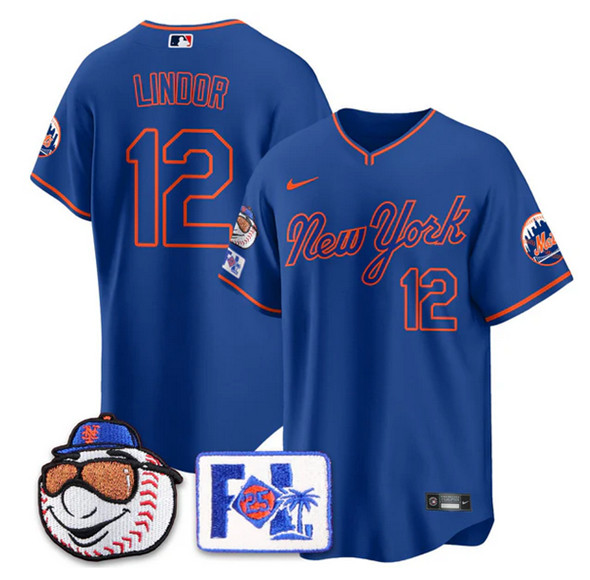 Personalized Men’s New York Mets #12 Francisco Lindor Blue Road 2025 Spring Training Stitched Baseball Jersey