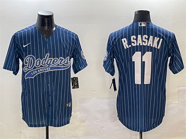 Personalized Men’s Los Angeles Dodgers #11 Roki Sasaki Navy With Patch Cool Base Stitched Baseball Jersey