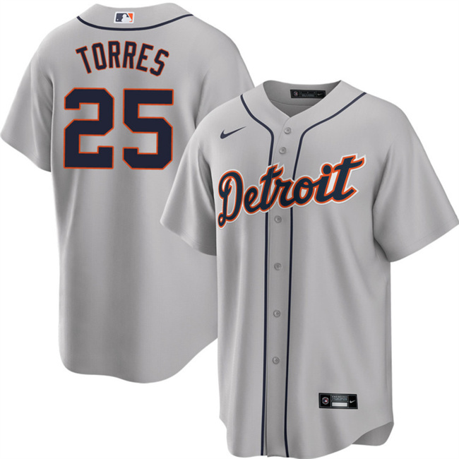 Personalized Men’s Detroit Tigers #25 Gleyber Torres Grey Cool Base Stitched Baseball Jersey