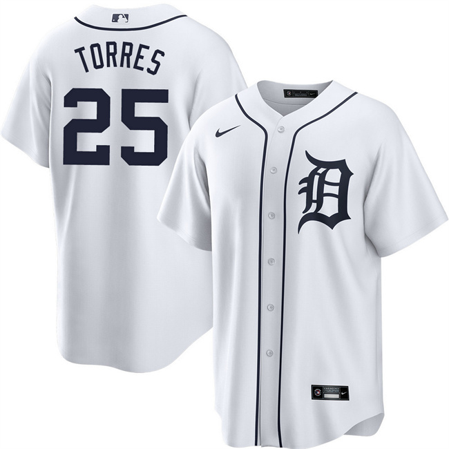 Personalized Men’s Detroit Tigers #25 Gleyber Torres White Cool Base Stitched Baseball Jersey