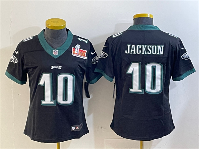 Personalized Women’s Philadelphia Eagles #10 DeSean Jackson Black 2025 Super Bowl LIX Patch Untouchable Limited Stitched Football Jersey(Run Small)