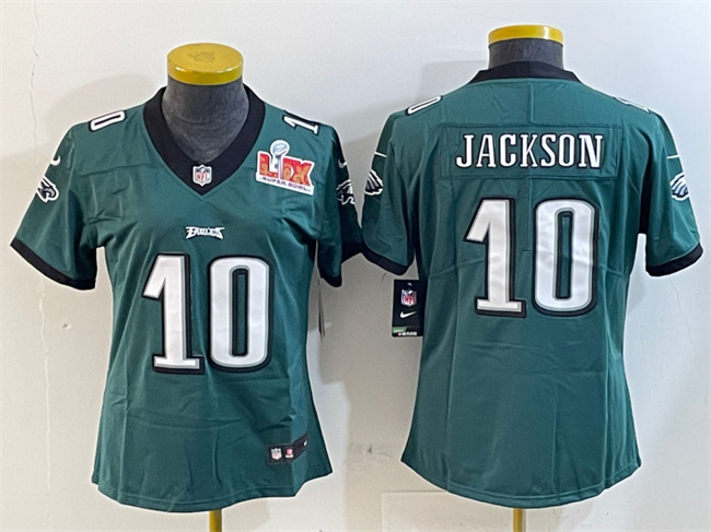Personalized Women’s Philadelphia Eagles #10 DeSean Jackson Green 2025 Super Bowl LIX Patch Untouchable Limited Stitched Football Jersey(Run Small)