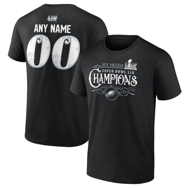 Personalized Men’s Philadelphia Eagles Active Player Black Super Bowl LIX Champions Name & Number V-Neck T-Shirt