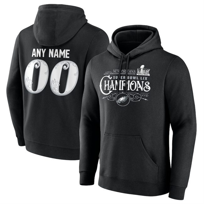 Personalized Men’s Philadelphia Eagles Active Player Black 2025 Super Bowl LIX Champions Name & Number Pullover Hoodie