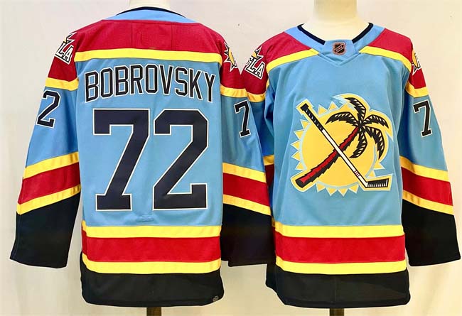 Personalized Men’s Florida Panthers #72 Sergei Bobrovsky Blue 2024-25 Reverse Retro Stitched Hockey Jersey