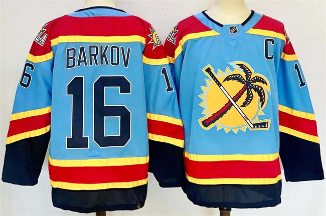 Personalized Men’s Florida Panthers #16 Aleksander Barkov Blue 2024-25 Reverse Retro With C Patch Stitched Hockey Jersey