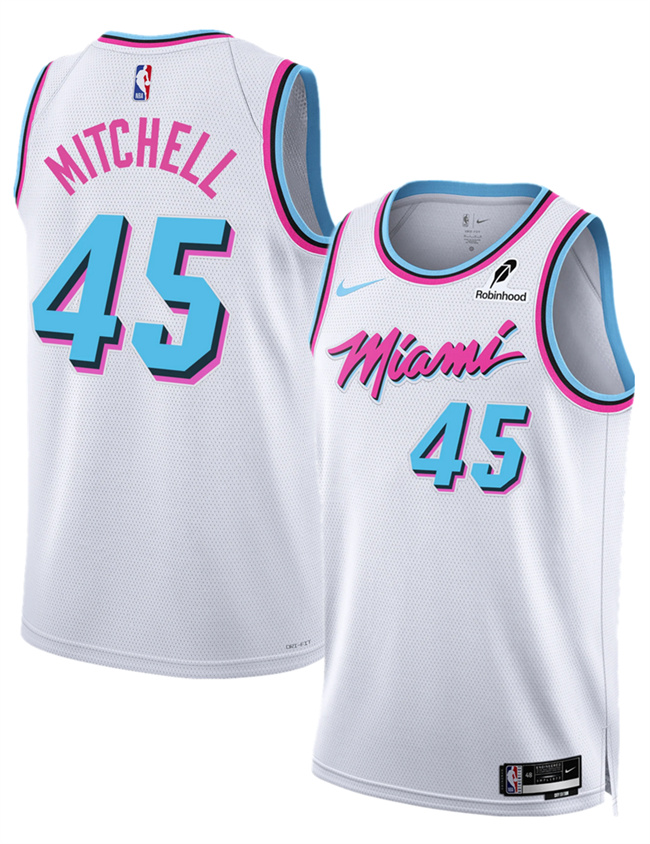 Personalized Men’s Miami Heat #45 Davion Mitchell White 2025 City Edition Stitched Basketball Jersey