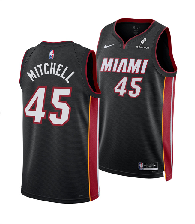 Personalized Men’s Miami Heat #45 Davion Mitchell Black 2025 Icon Edition Swingman Stitched Basketball Jersey