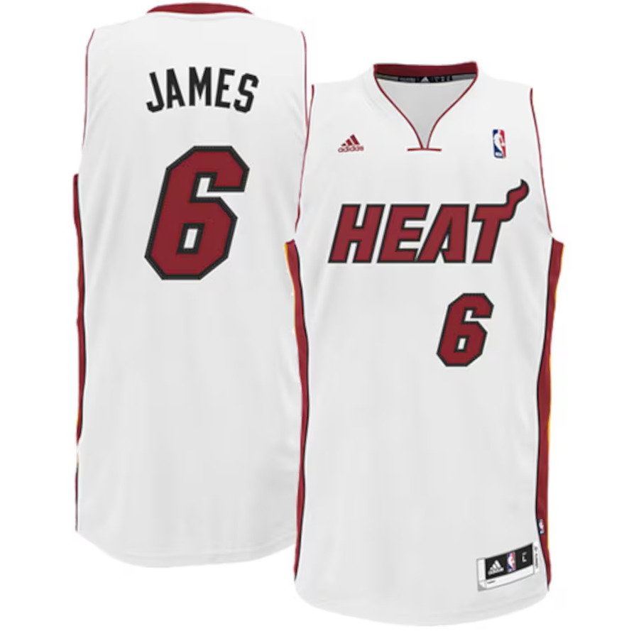 Personalized Men’s Miami Heat LeBron James #6 Swingman Performance White Jersey