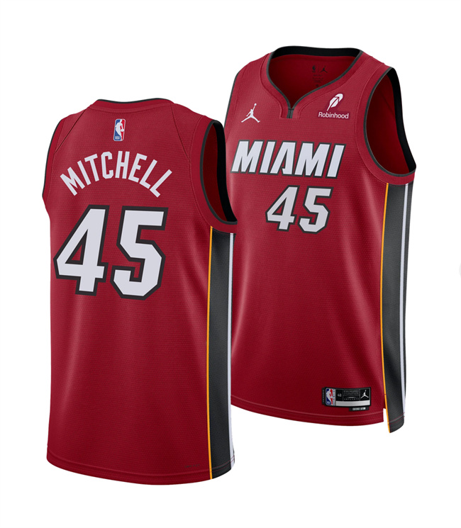 Personalized Men’s Miami Heat #45 Davion Mitchell Red 2025 Statement Edition Swingman Stitched Basketball Jersey