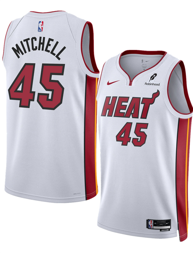 Personalized Men’s Miami Heat #45 Davion Mitchell White 2025 Association Edition Swingman Stitched Basketball Jersey