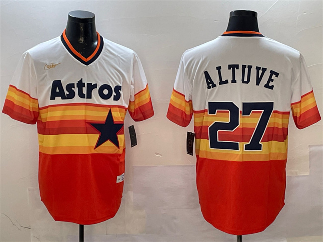 Personalized Men’s Houston Astros #27 Jose Altuve Orange Rainbow Cool Base Stitched Jersey