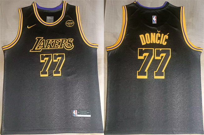Personalized Men’s Los Angeles Lakers #77 Luka Doncic Black 2025 Stitched Basketball Jerseys