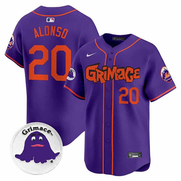 Personalized Men’s New York Mets #20 Pete Alonso Purple Grimace V2 Limited Stitched Baseball Jersey