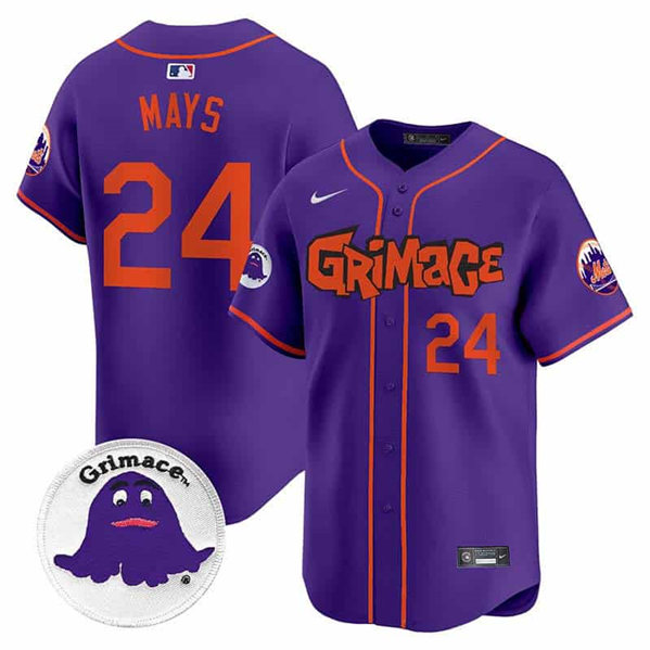 Personalized Men’s New York Mets #24 Willie Mays Purple Grimace V2 Limited Stitched Baseball Jersey
