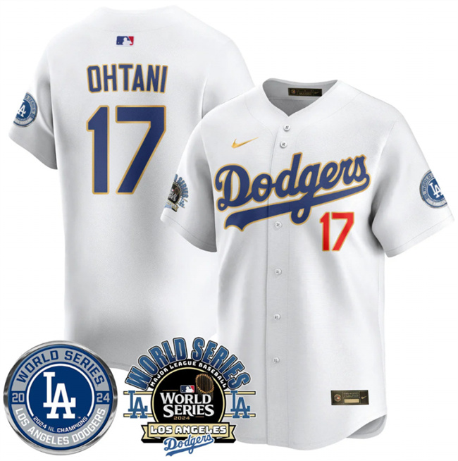 Personalized Men’s Los Angeles Dodgers #17 Shohei Ohtani White 2024 World Series Patch Premier Limited Stitched Baseball Jersey