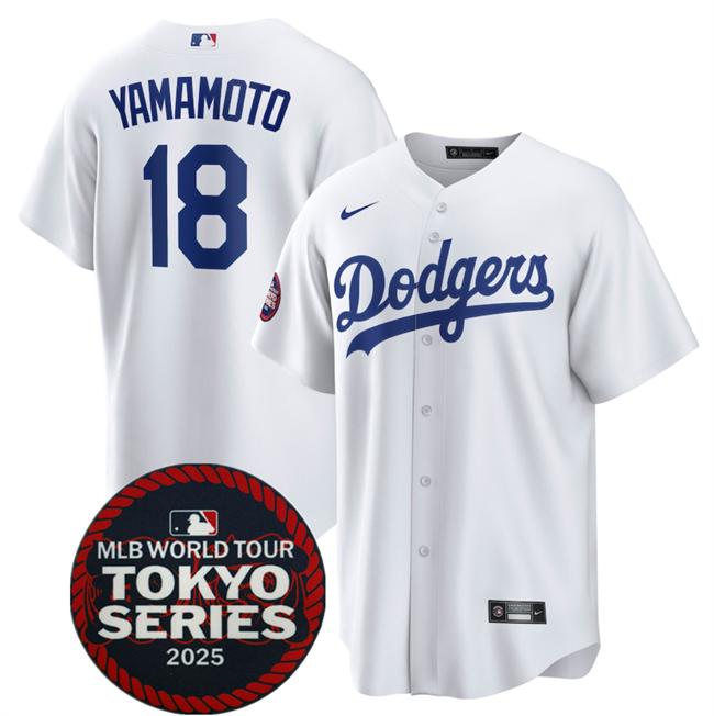 Personalized Men’s Los Angeles Dodgers #18 Yoshinobu Yamamoto White 2025 World Tour Tokyo Series Home Stitched Baseball Jersey