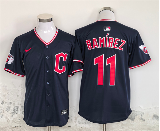 Personalized Men’s Cleveland Guardians #11 Jose Ramirez Navy Stitched Baseball Jersey