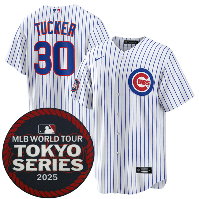Personalized Men’s Chicago Cubs #30 Kyle Tucker White 2025 World Tour Tokyo Series Home Stitched Baseball Jersey