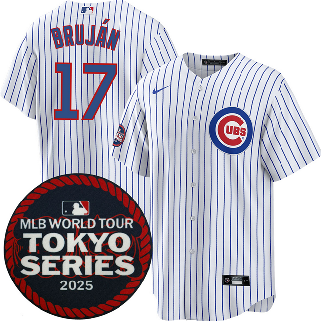 Personalized Men’s Chicago Cubs #17 Vidal Brujan White 2025 World Tour Tokyo Series Home Stitched Baseball Jersey