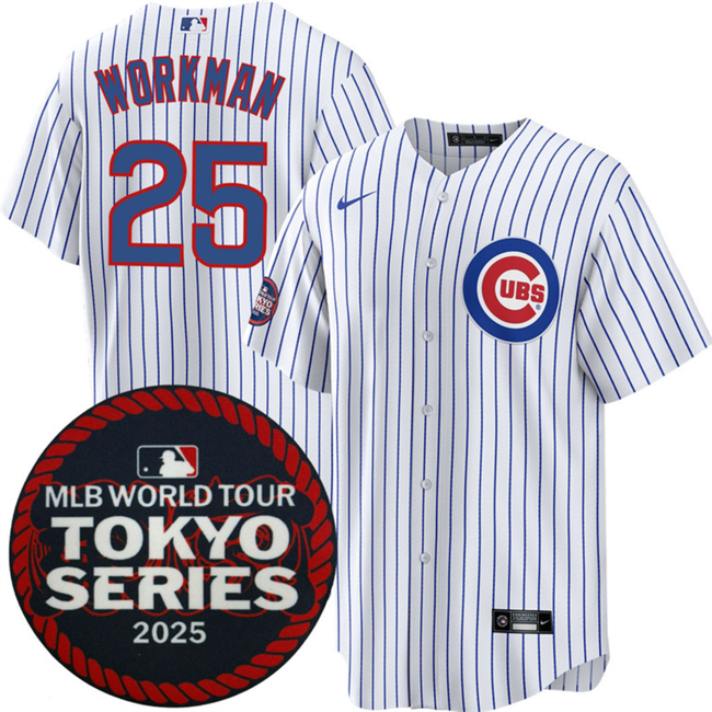 Personalized Men’s Chicago Cubs #25 Gage Workman White 2025 World Tour Tokyo Series Home Stitched Baseball Jersey