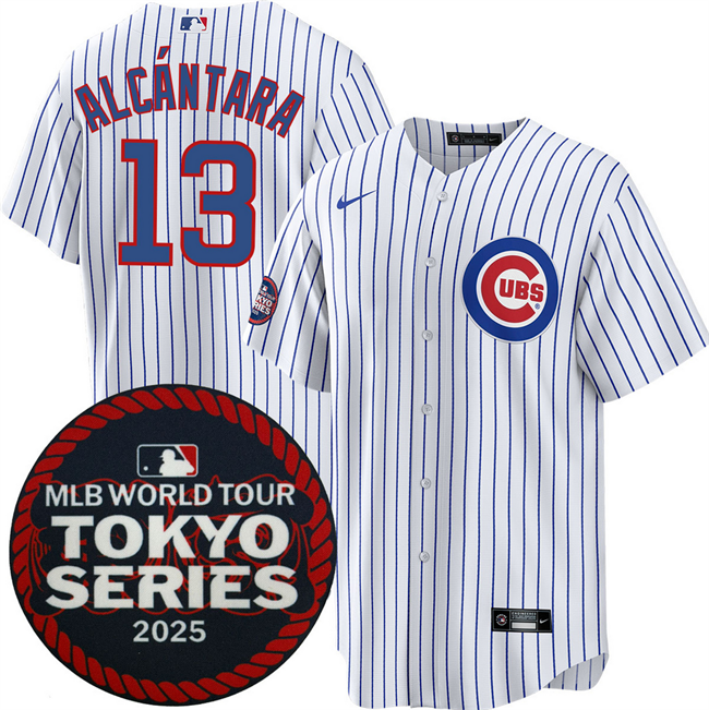 Personalized Men’s Chicago Cubs #13 Kevin Alctntara White 2025 World Tour Tokyo Series Home Stitched Baseball Jersey