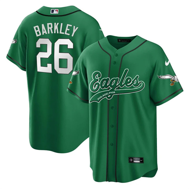 Personalized Men’s Philadelphia Eagles #26 Saquon Barkley Green Cool Base Stitched Baseball Jersey