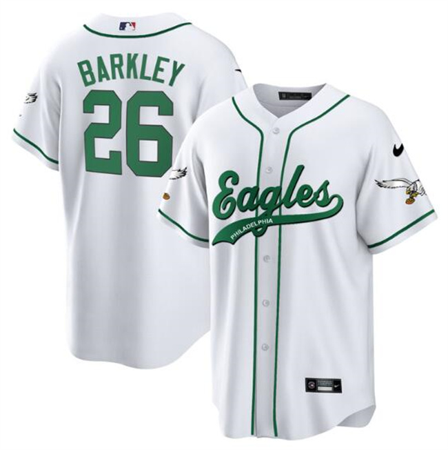 Personalized Men’s Philadelphia Eagles #26 Saquon Barkley White Cool Base Stitched Baseball Jersey