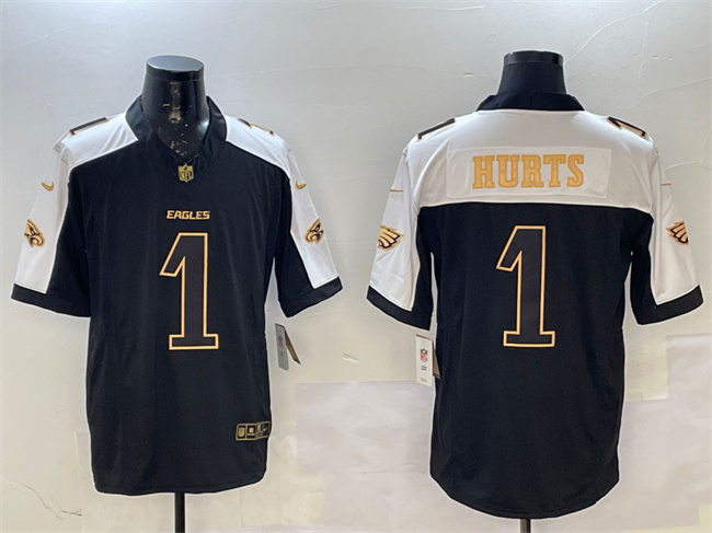 Personalized Men’s Philadelphia Eagles #1 Jalen Hurts Black Gold New F.U.S.E. Untouchable Limited Stitched Football Jersey