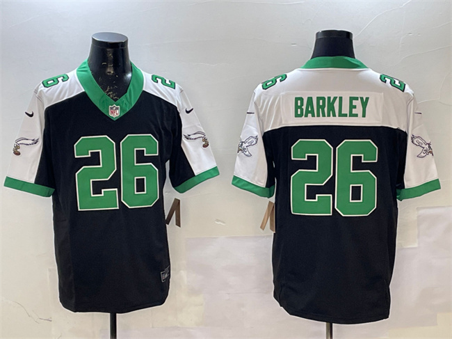 Personalized Men’s Philadelphia Eagles #26 Saquon Barkley Black White F.U.S.E. Untouchable Limited Stitched Football Jersey